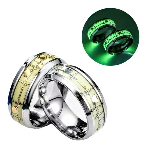 Anillo Acero Inoxidable Luminoso Para Parejas Con Corazones