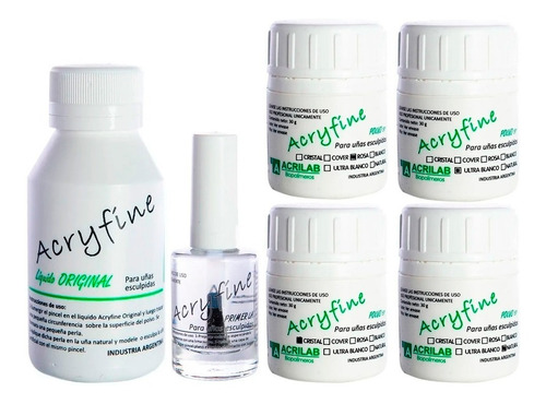 Kit Acryfine 4 Polimeros + Primer La + Monomero 100 Ml