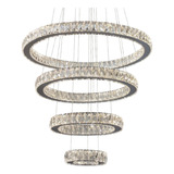 Lustre Moderno Pendente Cristal 4 Anéis Led Integrado Bivolt