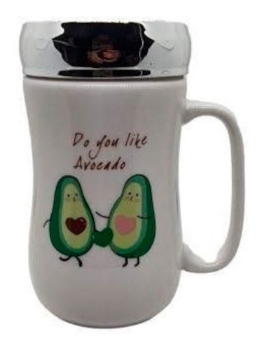 Tazon Con Tapa Espejo 400ml Mug Ceramica Taza Palta Avocado