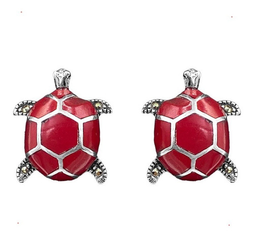 Aretes Tortuga Marquesita Coral Plata 925 Con Envio