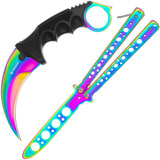 Cuchillo Karambit Y Navaja Mariposa Sin Filo Combo Tornasol