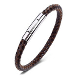 Pulsera De Cuero Cafe Brown Hombre Moda 2022