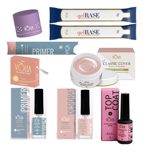 Kit Volia Gel + Fibra + Desidrat + Prime + Top Coat + Brinde