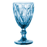 Caja 24 Copas De Vino Agua Vidrio Cristal Color Grande 340ml Color Azul Cobalto