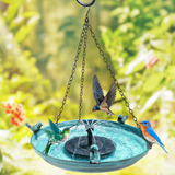 Fuente De Baño Solar Colgante Para Pájaros, Cuenco Verde