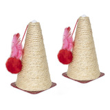 Arranhador Para Gato Cone Sisal Bola Pelúcia Kit Com 2 Unid