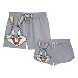 Kit Casal Short Pernalonga Looney Tunes Desenho Ref 565