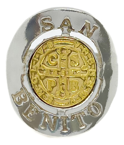 Anillo San Benito Plata 925 Y Oro Redondo T:20