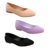 Zapatos Flats Dama Casuales Punta Redonda Mujer Tripack