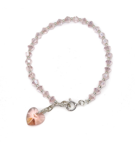 Pulsera Cristal Dije Corazón Plata 925