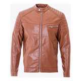 Jaqueta Couro Pu Masculina Biker Caramelo Marrom Inverno