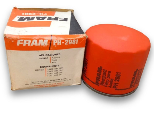 Filtro Aceite Honda Accord Prelude Hasta 1982 Fram Ph 2981 Foto 2