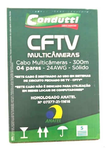 Cabo Rede Para Cameras 4paresx24 Cftv Cor Branco 300m.