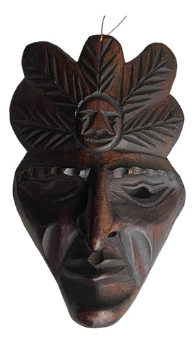 Mascara Decorativa De Madera Peruana - Inca Con Plumas