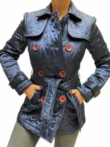 Trench Chaqueta Mujer Talle 2 / M Capitoné Azul Impecable