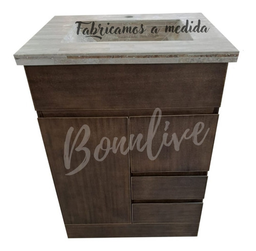 Mueble Vanitory 65cm Laqueado Cuero Mesada Marmol Travertino