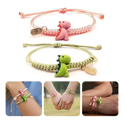 Set 2 Pulseras Pareja Ajustables Dinosaurios Joyeria Moda Diseño Pulsera Tejidas Hombre Mujer De San Valentín Regalo | MercadoLibre
