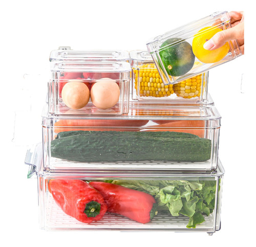 Organizador Refrigerador Cocina Set 7 Contenedores Con Tapa