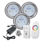 Kit Iluminação Piscina 3 Super Led Inox 9w Rgb + Touch+50mm