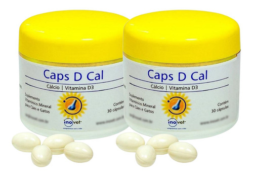 Caps D Cal Cálcio Deficiência Vitamina D Animais Kit 2 Potes