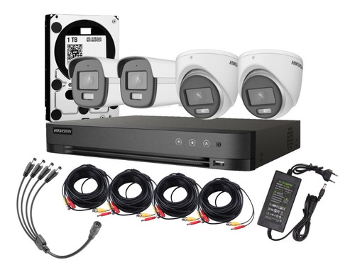 Kit Hikvision 4 Camaras Audio Vision Noturno Color 1080p 1tb