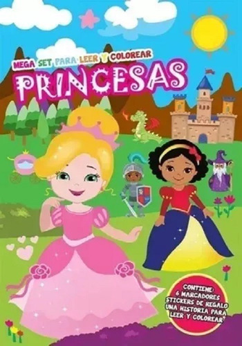 Mega Set Princesas Libro Para Leer Y Colorear Con Marcadores