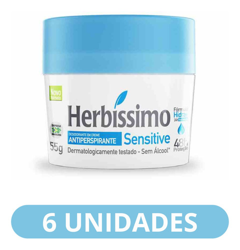 Kit C/6 Desodorante Creme Sensitive Herbíssimo 55g Atacado