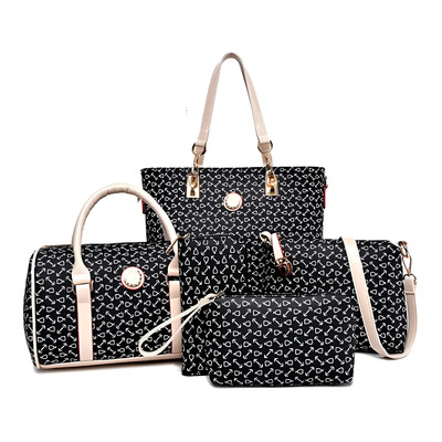 Set 6 Bolsas Mujer Estampado Cartera Moda Crossbody Tote Pu Color Negro | Meses sin interés
