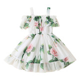 Vestido Lencero Con Volantes Y Estampado Floral Para Niñas,