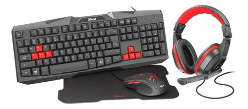 Kit Trust Gaming Full -teclado, Mouse, Audífonos Y Pad Mouse