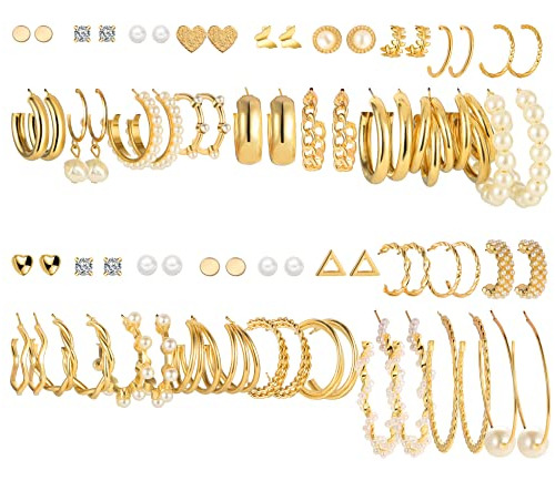 36 Pares De Pendientes De Oro Set Para Mujeres Niñas, Moda