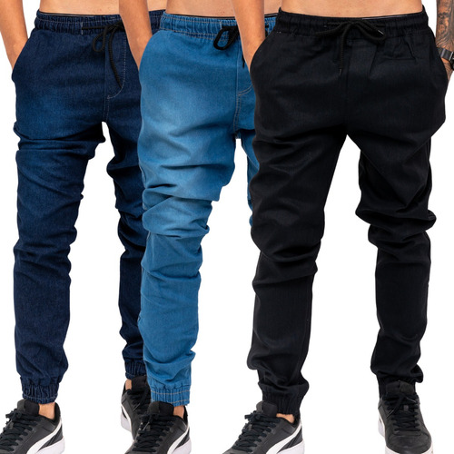 Kit 3 Calças Jogger Masculina Jeans Com Punho Elastico