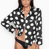 Pijama Victorias Secret Seda Short Pajama Set Black/wt Dots