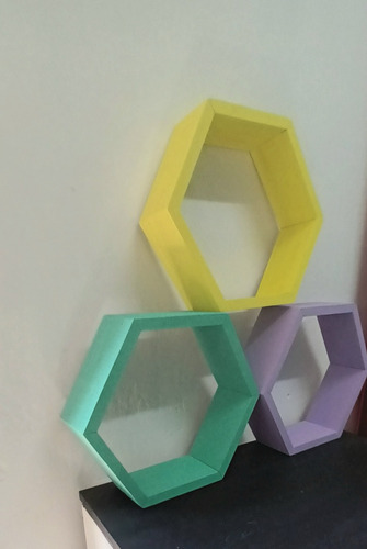 Set X 3 Hexagonos En Pino Pintados Color Deseado