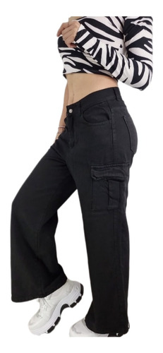 Jean Mom Wide Leg Cargo Con Bolsillos / Pata Ancha / Promo