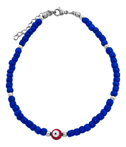 Pulsera Ojo Turco Rojo Mostacilla Azul 5mm - 23+4cm C:7729