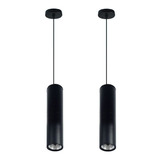 2 Lamparas Colgante Moderna Diseño Tubo Cilindro Gu10 Color Negro