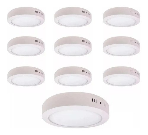 Pack 10 Foco Led Plafon Redondo 6w Panel Sobrepuesto Fria 