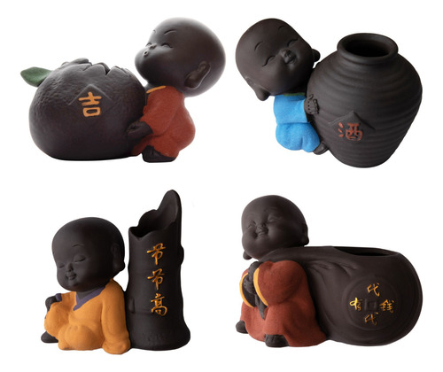 Kit 4 Vasos Decoração Cerâmica Monge Buda Baby Para Planta