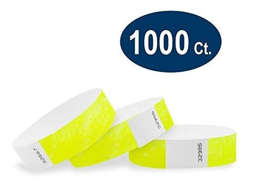 Pulseras Tyvek Wristco Neon Yellow De 3/4  - Paquete De 1000