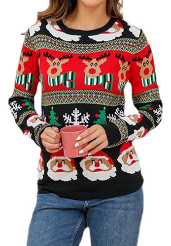 Suéter Feminino Estampado Preto De Natal