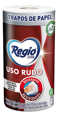 Regio Uso Rudo Trapos De Papel, 1 Rollo Con 60 Hojas Triples