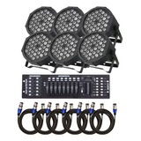 6 Canhão Refletor Led Rgbw 36 Led Slim + Mesa Dmx + Cabo Dmx