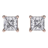 Aretes De Diamante Natural De Talla Princesa Con Claridad Gh