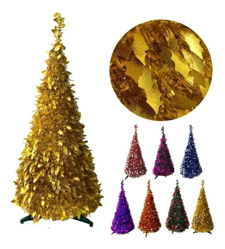 Árbol De Navidad Espiral Plegable 180cm Metalizado Navideño Color Dorado