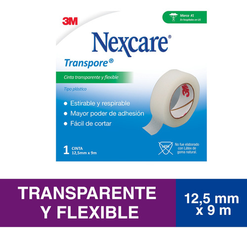 Cinta Adhesiva Medica Nexcare Transpore Blanca12,5mm X 9,1mt 1 Unidad