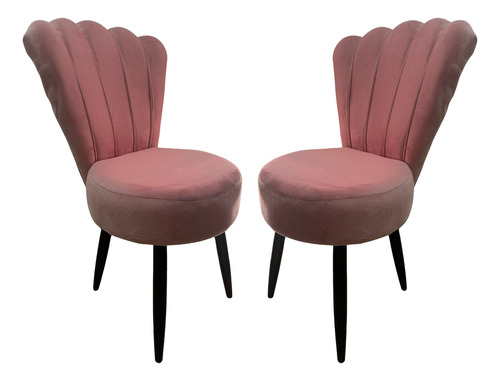 Kit 2 Cadeiras Para Penteadeira Luxo Veludo Rose Pé Preto