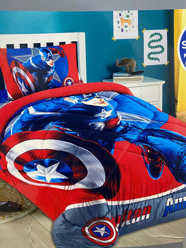 Funda De  Almohada  Y Plumón De Algodón Capitán America 