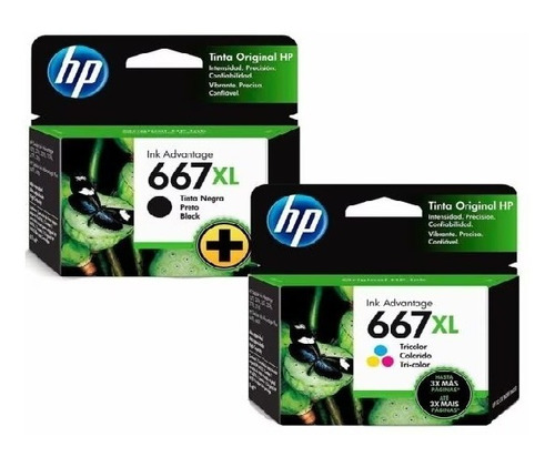 Kit Cartucho Tinta Original Hp667xl Preto/colorido 2376 2774